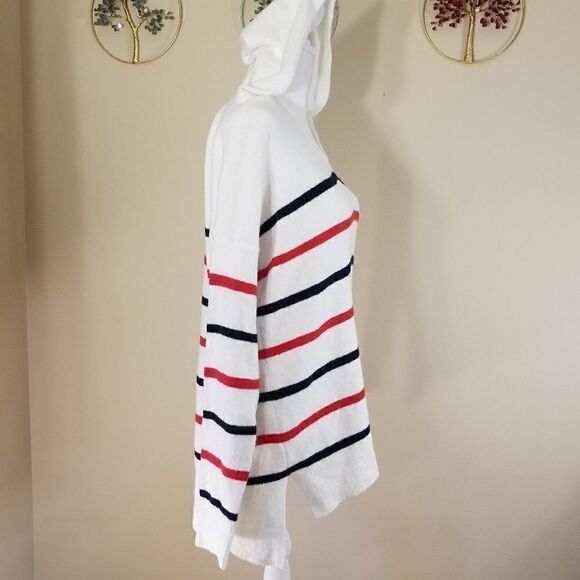 Rachel Zoe White Hoodie w Blue Red Stripes M NWT! - Picture 4 of 6